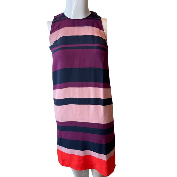 NWT Ann Taylor Womens Striped Shift Mini Dress Back Keyhole Blue Purple SZ XXSP - Picture 1 of 6